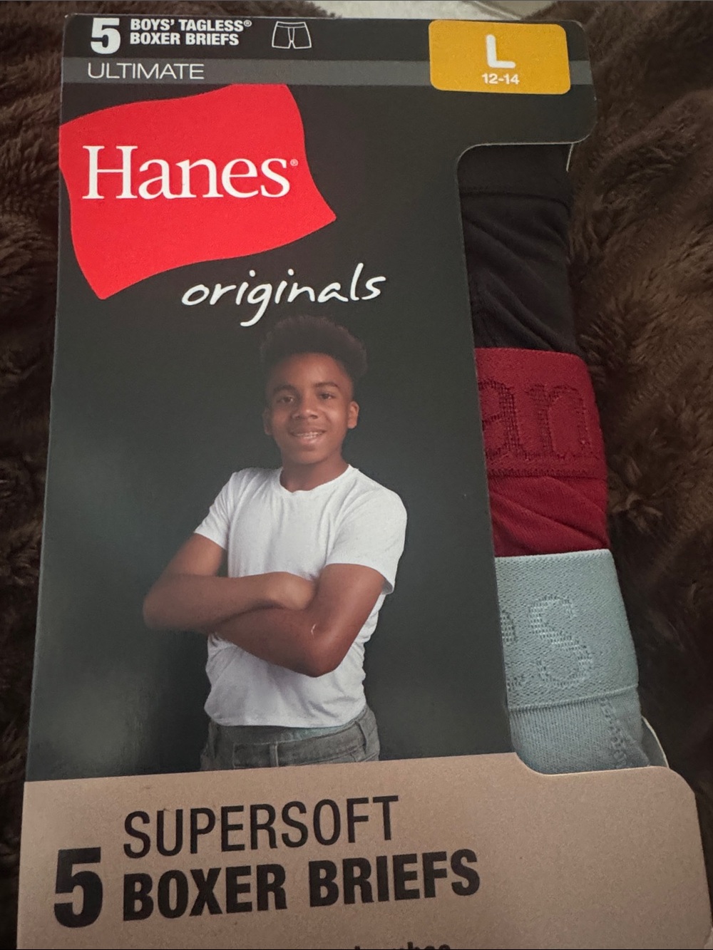 Hanes Boys Originals Boxer Briefs - Black, Red, Light Blue (5-Pack)